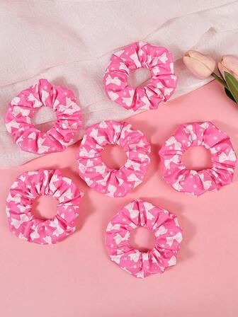 6 st rosa hårsnoddar i satin med rosett, söt alla hjärtans dag-present till kvinnor