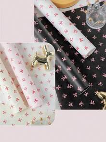 40pcs Pink Background Red Bow Transparent Thin Wrapping Paper, 70*50cm Gift Wrapping Paper, Pink Ballet Bow Wrapping Paper, Art Paper, Birthday Gift Wrapping Paper, Gift Bag Filler And Party Gift Wrapping Paper, Thin Paper, Bouquet Wrapping Paper, Gift Wrapping Paper