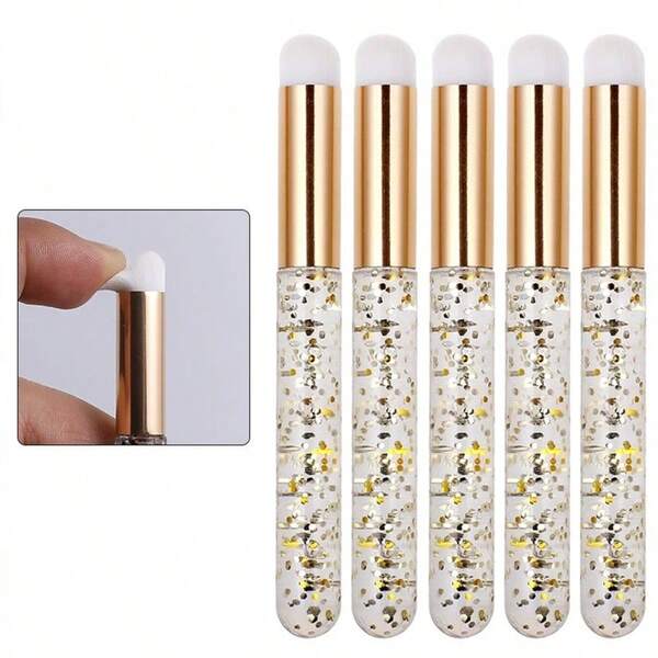 5/30pcs Gold Round Headed Mousse Cleaning Brush, Blackhead Cleaning Brushes For Nose And Facial Pore, Suitable For Face Cleaning