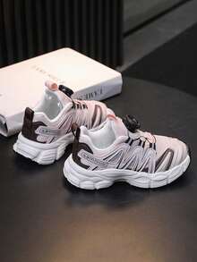 Kids Rotating Buckle Chunky Sneakers, Boys/Girls Breathable Mesh Sports Shoes, Thick Sole Non-Slip Casual Shoes, Easy On/Off Children Footwear - Pink - View 5