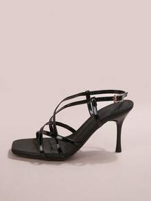 Mẫu sandal cao gót mũi vuông, quai chéo thanh lịch, kiểu dáng mới nhất mùa hè dành cho nữ, phù hợp cho hẹn hò và đi làm. - màu đen - Xem 3