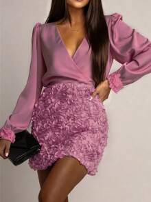 Women's Elegant Christmas Party Solid Color 3D Floral Patchwork Dress Spring - Purple Powder - View 2