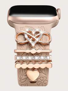 5/4/3pcs Metal Band Decor Rings Compatible With Apple Watch Band Charms 38mm 40mm 41mm 42mm 44mm 45mm 46mm 49mm, Gold Heart Cross Dog Paw Flower Diamond Rhinestone Silicone Band Accessories (Watch And Band Not Included) Ultra/Se/11/10/9/8/7/6/5/4/3/2/1, Compatible With Samsung - Multicolor - View 14