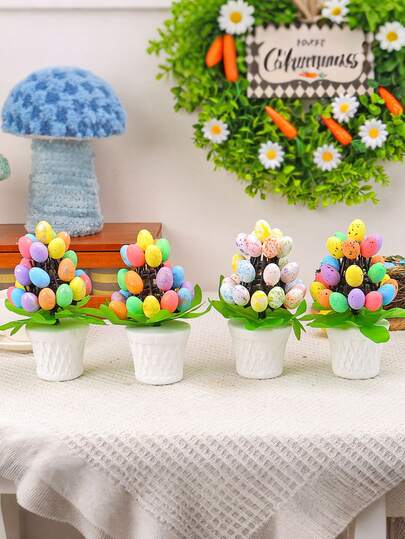 Easter Egg Decoration, Artificial Easter Egg Potted Plant Decoration, Easter Egg Tree With Exquisite Ornaments Countertop Decoration, Easter Celebration Centerpiece Decor, Home Vase Decor, Room Decor, Bedroom Living Room Decor, Suitable For Easter Family Parties, Weddings, Festivals And Spring Decoration