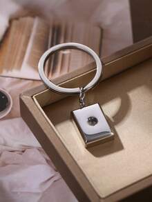 Llavero personalizado de acero inoxidable con proyección de foto, llavero cuadrado personalizable con foto incorporada, un gran regalo del Día de San Valentín para los seres queridos - Multicolor - Ver 7