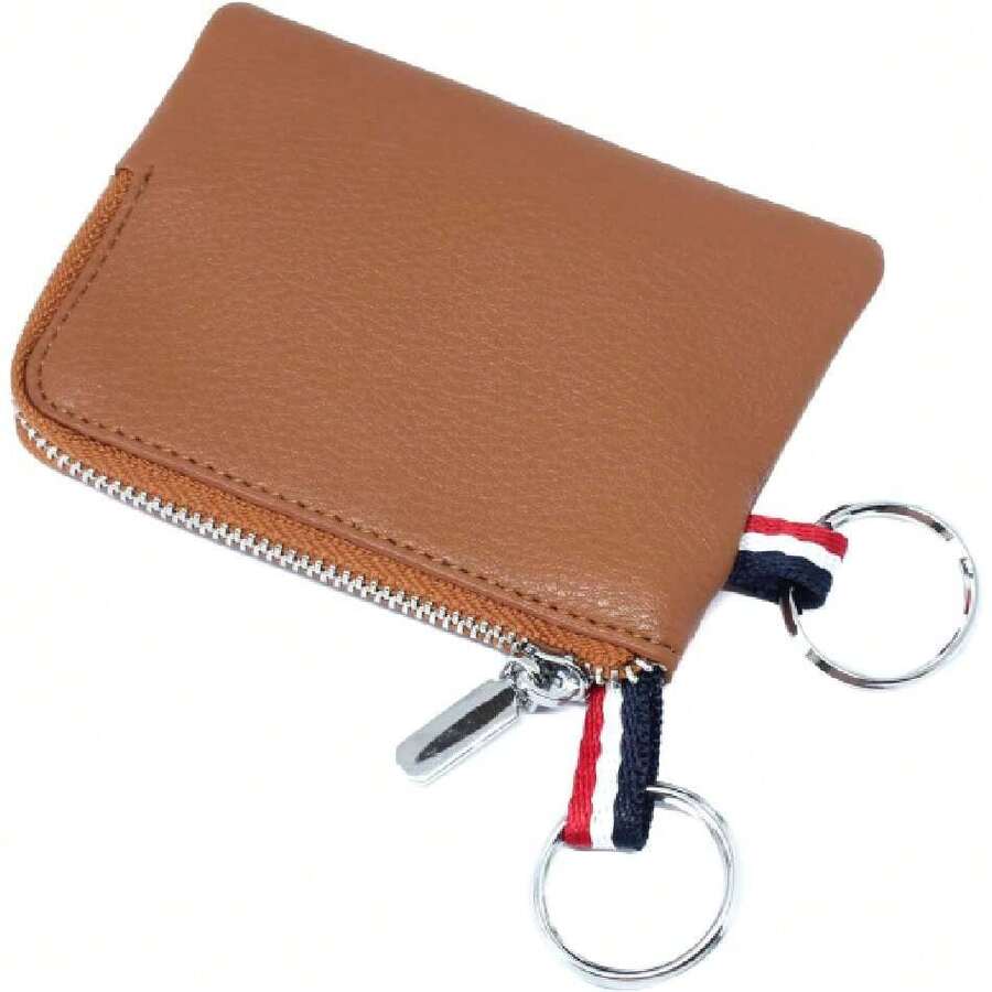 Monedero de Cuero con Doble Llavero - Portamonedas Compacto y Tarjetero Unisex(Marrón),36933454 - Dorado - Ver 1