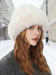 1pc Women's Autumn/Winter Thick Fleece Bucket Hat, Fashionable Warm Winter Cap, Suitable To Pair With Wool Coat, Winter Outfit, Valentine's Day Gift, Holiday Gift, Valentine's Day Themed Clothing, Party Outfit - Multicolor - View 6