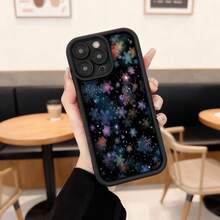 Cubierta de teléfono con borde negro diseño de copos de nieve multicolor fondo estrellado para uso diario en cafeterías y salas de estar,Aplicable a los teléfonos de la serie Apple y Galaxy - Negro - Ver 2
