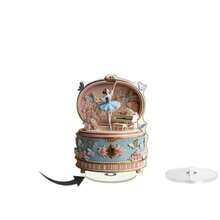 1个优雅旋转亚克力音乐盒，芭蕾舞女与蝴蝶花卉图案 - 粉蓝配色，金色点缀，（无需电池） - 室内/室外桌面装饰，适用于家居、办公室、婚礼、生日礼物，2D平面设计，复古美学 - 水鴨藍 - 查看 8