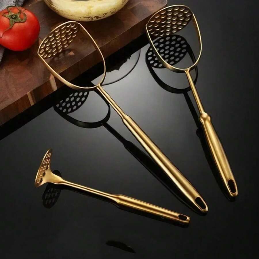Triturador de patatas de acero inoxidable para el hogar, triturador manual de alimentos, prensador de ajo suave, exprimidor de calabaza, utensilios de cocina, herramientas domésticas - plata A - Ver 1