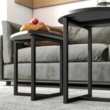 Muebles y accesorios para cocina y comedor.HOJINLINERO - Juego de 2 mesas de centro redondas mesas auxiliares sala de estar mesa de café pequeña negra mesa auxiliar mesa de noche mesa de consola marco de metal fuerte con tapa de madera - negro - Ver 6