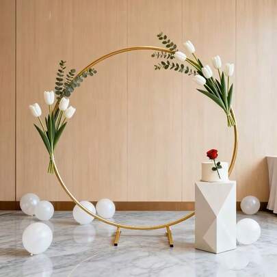 1pc Gold Round Backdrop Stand, Metal Round Wedding Balloon Arch Kit Frame, Available In Gold And White In Multiple Sizes, Suitable For Wedding, Valentine's Day, Anniversary, Birthday Party, Graduation Photo Decoration And Photography Background