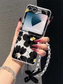 1 pieza Funda de teléfono plegable con diseño floral minimalista de material PC mate con acabado mate, incluye una pulsera a juego, protección anti-caídas: para Samsung Galaxy Zflip 3/Zflip 4/Zflip 5/Zflip 6/Zflip 7, Find N3 Flip, Razr 50 Ultra, Razr 60 Ultra, Razr 60, Razr 50, MIX Flip, Galaxy Z Flip7 FE - transparente - Ver 13