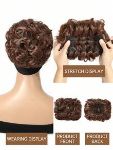 女士凌乱发髻发圈，棕色发髻造型器，合成蓬松发髻发片，带易拉伸梳子，适合日常佩戴 - 摩卡棕 - 查看 4