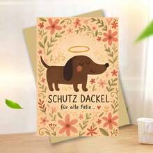 1 pieza Encantadora tarjeta de confort con Dachshund - Fondo floral suave (Adorable ilustración de Dackel ángel), Ambiente cálido y acogedor, Interior en blanco para notas personales, Incluye sobre rojo, Regalo perfecto para un amante de Dachshund/Amigo que necesite ánimo, Ideal para enviar deseos suaves y reconfortantes, Encantadora tarjeta con temática de mascotas que combina arte lindo y cuidado tranquilo - Multicolor - Ver 14