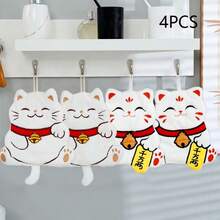Cute Lucky Cat Coral Fleece Finger Towel, Suitable For Daily Use, Bathroom, Kitchen, With Hanging Design - Multicolor - View 20