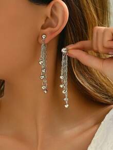 1 对 18K 镀金时尚欧美简约个性耳环，几何镂空女士日常佩戴流苏耳环 - D - 查看 9