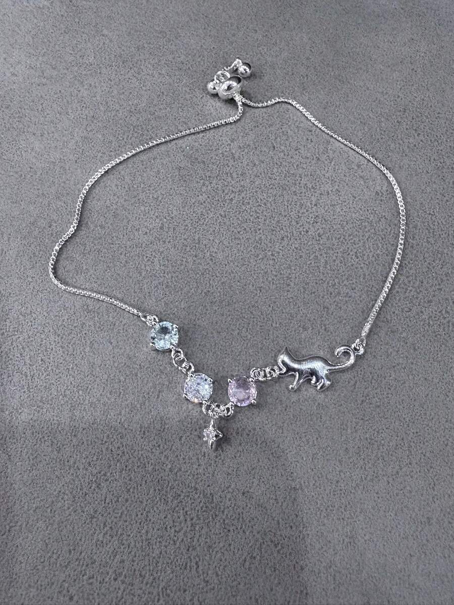 A Simple And Cute Idol Chasing Kitten Artificial Zirconia Adjustable Bracelet For Girls With A Sense Of Luxury, Fashionable And Versatile Valentine's Day Gift - Multicolor - View 1