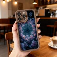 Cubierta de teléfono con borde negro diseño floral estrellado azul púrpura para uso diario en cafeterías y espacios urbanos,Aplicable a los teléfonos de la serie Apple y Galaxy - Negro - Ver 4