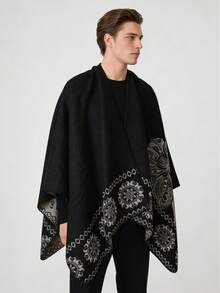 1pc Men's Fashion Casual Everyday Floral Print Shawl Scarf With Side Slit - Multicolor - View 9