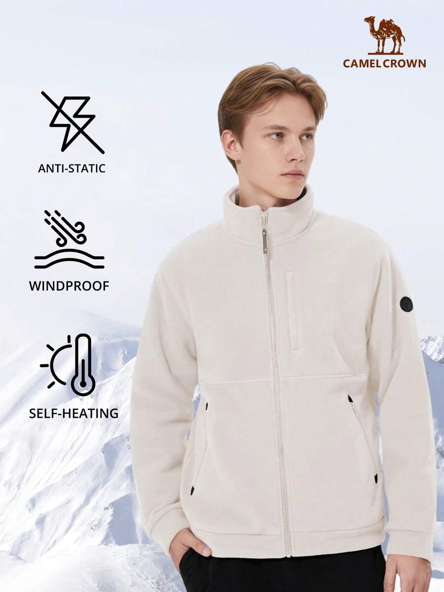 CAMEL CROWN Men's Outdoor Fleece Jacket With Thick Fleece Lining, Windproof Polar Fleece Jacket - Oak Ash - View 1