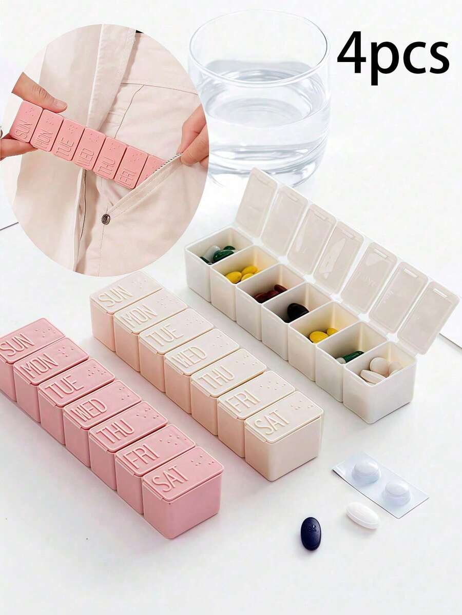 4/2pcs Portable Mini Pill Box, Envelope Style Pill Case, Cute Pink Weekly Travel Pill Organizer, Compartment Pill Box, 7 Day Independent Travel Pill Holder, Portable AM/PM Pill Rack, Suitable For Easter, King's Day, Baptism, Confirmation, Wedding, Father's Day, Mother's Day, Pride Month, Camping, Party Favor, Airplane Essential, Travel Accessory, Girl Essential - Multicolor - View 1