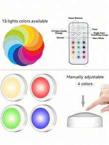 3pcs/Set Car Colorful Decorative Lights, RGB Remote Control Foot Lights, High Brightness Multi-Mode Atmosphere Lights, 13-Color Interior LED Lights, Interior Night Lights, Suitable For Vehicle & Home Decor, Touch-Sensitive Atmosphere LED Foot Lights, High Brightness Multi-Mode Atmosphere Lights (Batteries Not Included) - A - View 8