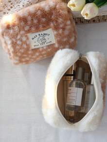 1件装毛绒化妆包，可爱毛绒设计，化妆包收纳袋，旅行化妆包，洗漱用品旅行包，化妆品收纳盒，多功能旅行化妆包钱包铅笔盒套装，女孩节日必备 - 彩色 - 查看 10