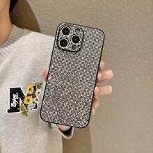 Luxurious Original Silver Full Rhinestone Phone Case - Grid Pattern Sparkling Glitter Texture, Black Soft Silicone Shockproof Frame, Sleek Shiny Premium Protective Cover (Elegant High-End Fashion Daily Accessory) - Multicolor - View 5