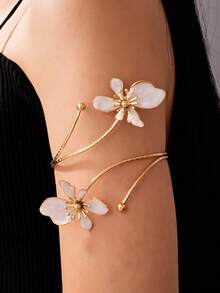 1pc Women's Metal Texture Line Floral Bracelet, Wrap-Around New Fashion High-End Jewelry Bracelet Armband - Multicolor 19 - View 4