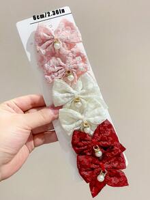 8 pezzi Fermagli per capelli decorativi in stile scolastico carino per ragazze, con fiocco in tessuto jacquard 3D color tinta unita vintage, pendente di perle, fiori e coda di rondine, adatti per uso quotidiano e per feste - Multicolore - Visualizzare 8
