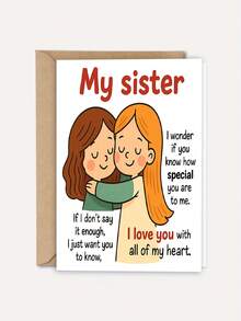 1 pieza Tarjeta de felicitación para hermana con sobre - Tarjeta de amor y aprecio para cumpleaños y Día de las Amigas - Regalo ideal de hermana/hermano, recuerdo familiar, página interior en blanco para escribir - Multicolor - Ver 6