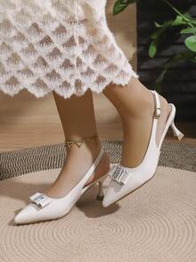 Women's Pointed Toe Backless Sandals, Multi-Color Versatile Small Buckle Elegant High Heels, Suitable For Dates, Parties, Weddings, And Commuting, Spring/Summer - White - View 6