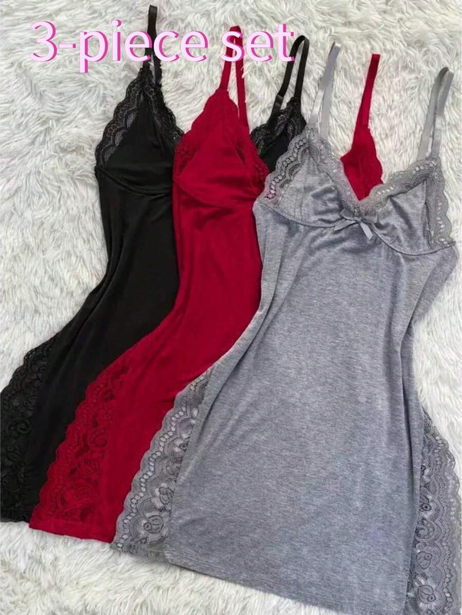 3-Piece Set Mixed Colors Lace Up Polyamide Sleeveless Short Skirt - Multicolor - View 1