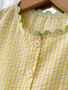 Girls Cute Stylish Bubble Striped Princess Dress, Summer - Yellow - View 7