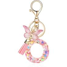 1pc Handmade Crystal Resin Butterfly & Letter Keychain, Tassel Keyring, Small Gift For Wedding, Birthday, Baby Shower, Travel Souvenir, Graduation, Housewarming, Party (5 Styles Available) - Multicolor - View 100