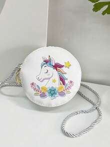 1 Bolsa Transversal Pequena Infantil Em Pu Com Fecho De Zíper, Estampa De Cavalo E Unicórnio, Ideal Para Uso Diário. - unicórnio - Ver 6