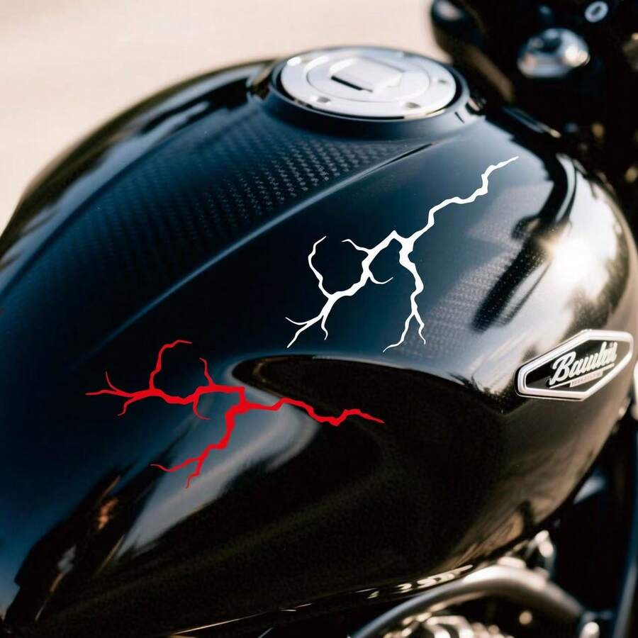 1pc Lightning Motorcycle Vinyl Decal Sticker, Waterproof & Sunproof, Suitable For Motorcycle, Helmet, Car Hood, Windshield Decoration - A - View 1