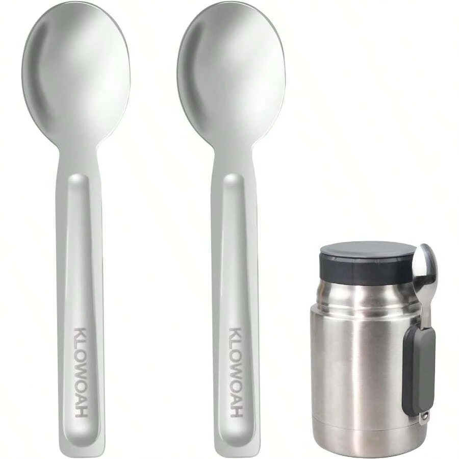 Cuchara de repuesto compatible con tarro de comida  de 18 onzas cuchara de acero inoxidable apta para lavaplatos 2 cucharas - plateado - Ver 1