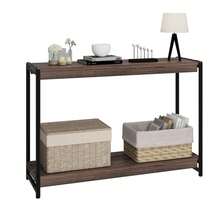 Huisuilinss Console Table,2-Tie Entryway Table,40" Farmhouse Narrow Sofa Table With Shelf,Metal Wood Entrance Table For Living Room Behind Couch Hallway Foyer Kitchen Counter - Nogal oscuro - Ver 9