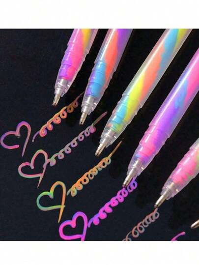 6 PcsSet Highly Attractive Writing Greeting Card Gradient Color Spiral Pen Exquisite And Cute Cartoon , Random Pattern, Office Learning Writing Gift Box Pen, Student Stationery Small Prizes, Suitable For Parent-Child Education, S