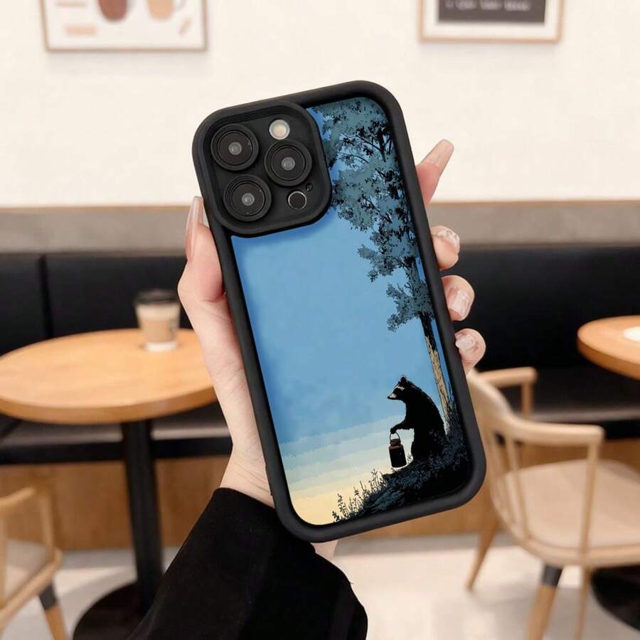Funda para teléfono con diseño de oso sentado bajo árbol azul y cielo claro color negro para uso diario en cafeterías y espacios exteriores,Aplicable a los teléfonos de la serie Apple y Galaxy - Burdeos - Ver 1