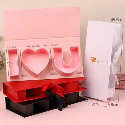 Multi-Color Letter & Floral Gift Box - "I Love You" Paper Display Box, Suitable For Valentine's Day, Mother's Day, Wedding, Couples, Elegant Design, Holiday Party Supplies