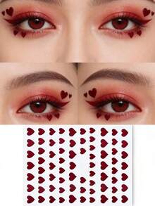 2片心形脸部贴纸，自粘式，方便化妆、摄影、装饰，适合Y2K、韩流、嘉年华、脸部装饰等场合。 - 彩色 - 查看 1