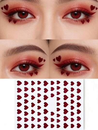 2 st hjärtformade ansiktsklistermärken, självhäftande, praktiska för smink, fotografering, dekoration, lämpliga för Y2K, Kpop, karneval, ansiktsdekoration