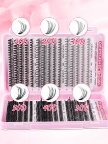 570/600pcs Cluster False Eyelashes, Single Strand Grafting, D-Curl, 8-16mm DIY Eyelash Extension Kit, 10D+20D+30D+40D+50D/30D+40D+50D+60D+80D+100D Waterproof False Eyelashes, Create Natural Makeup Effect, Thick & Fluttery, Soft & Lightweight, Reusable Segmented False Eyelashes - Multicolor - View 8