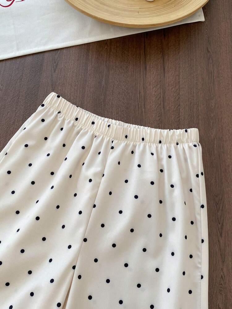 Set de 2 piezas de top sin mangas y shorts con parches de encaje y lunares, estilo minimalista, para verano - Albaricoque - Añade 6