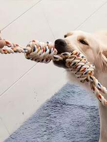 1 pieza Juguete interactivo de cuerda de algodón para tirar de la de perros, juguete de cuerda anudado para masticar y limpiar los dientes para mascotas de raza mediana/grande - Multicolor - Ver 5