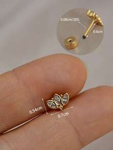 1 pieza Pendientes de botón chapados en oro de 18K, diseñados para oídos sensibles, pendientes de botón con corona de cobre, hoja y cruz de circonita, adecuados para cartílago de la oreja, hélix, trago, concha, lóbulo, daith, bajo contenido de alergia, 20G - Un par de pendientes de circonita redonda - Ver 15