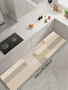 1 pieza Alfombra de gel de sílice para la cocina, patrón de patchwork a rayas simple, esquema de color en tonos beige, marrón claro y gris claro de baja saturación, efecto de cuadros geométricos, estilo minimalista fresco y suave, alfombra acolchada antifatiga para la cocina, material de superficie de tela, material absorbente de esponja en el medio, material de goma en la parte inferior, alfombra y alfombra de cocina fáciles de limpiar, grosor aproximado de 3,5 mm - Multicolor - Ver 11